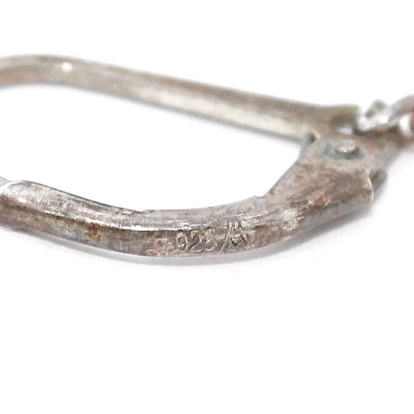 Vintage Serpentine Gemstone Sterling Silver Dangle Earrings Long Chain Leverback - Picture 4 of 4